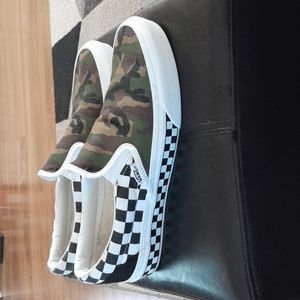 Custom camouflage and checkerboard women's Vans size 10